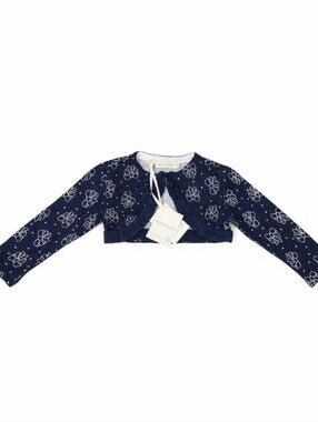 Monnalisa 18M NWT Italian Designer Navy Bow Print Shrug Bolero Cardigan